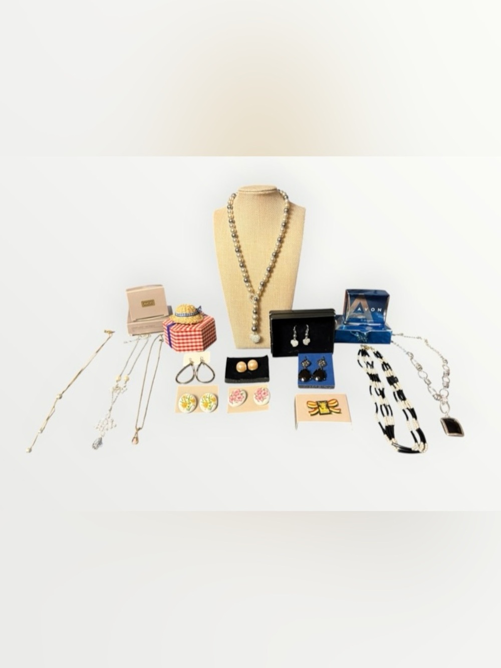 ✨ Vintage AVON Jewelry Lot 13pc - Estate Necklaces Brooch Earrings Boxes Set ✨